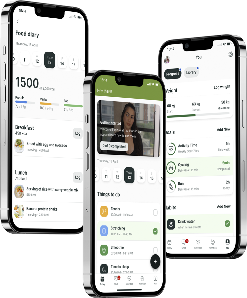 A mockup of the coaching app showcasing the features.
